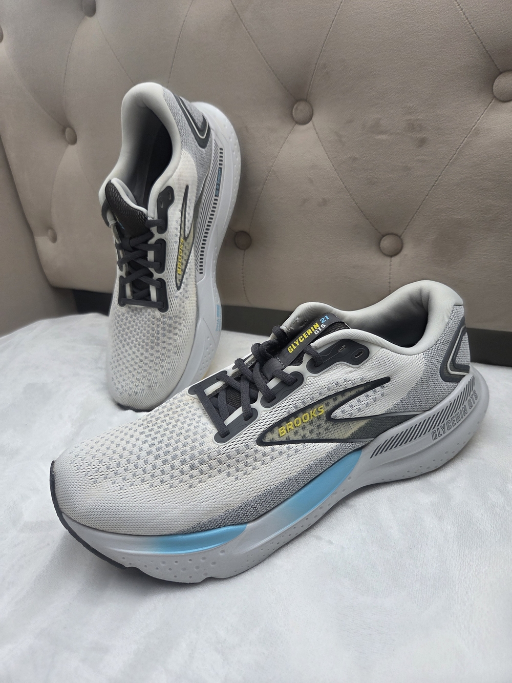 Brooks Glycerin GTS 21 Men’s Size 12 Running Shoes Gray Blue Yellow